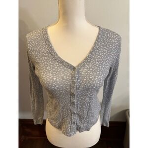 Hippie Rose Gray Floral Print Button Front Cardigan Sweater Top Women's Size M